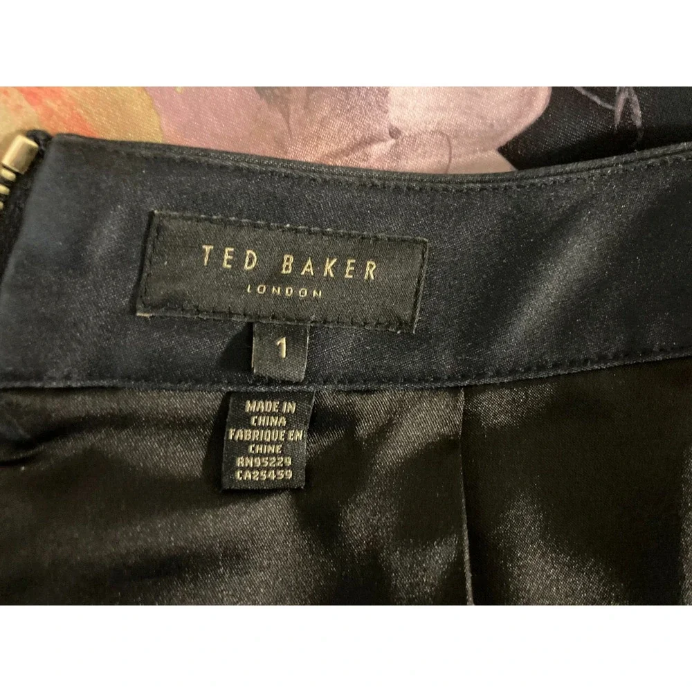 Ted Baker 1 US 4 Black Paladia Opulent Bloom Floral Lined Pleated Skirt /Pockets - Picture 4 of 4